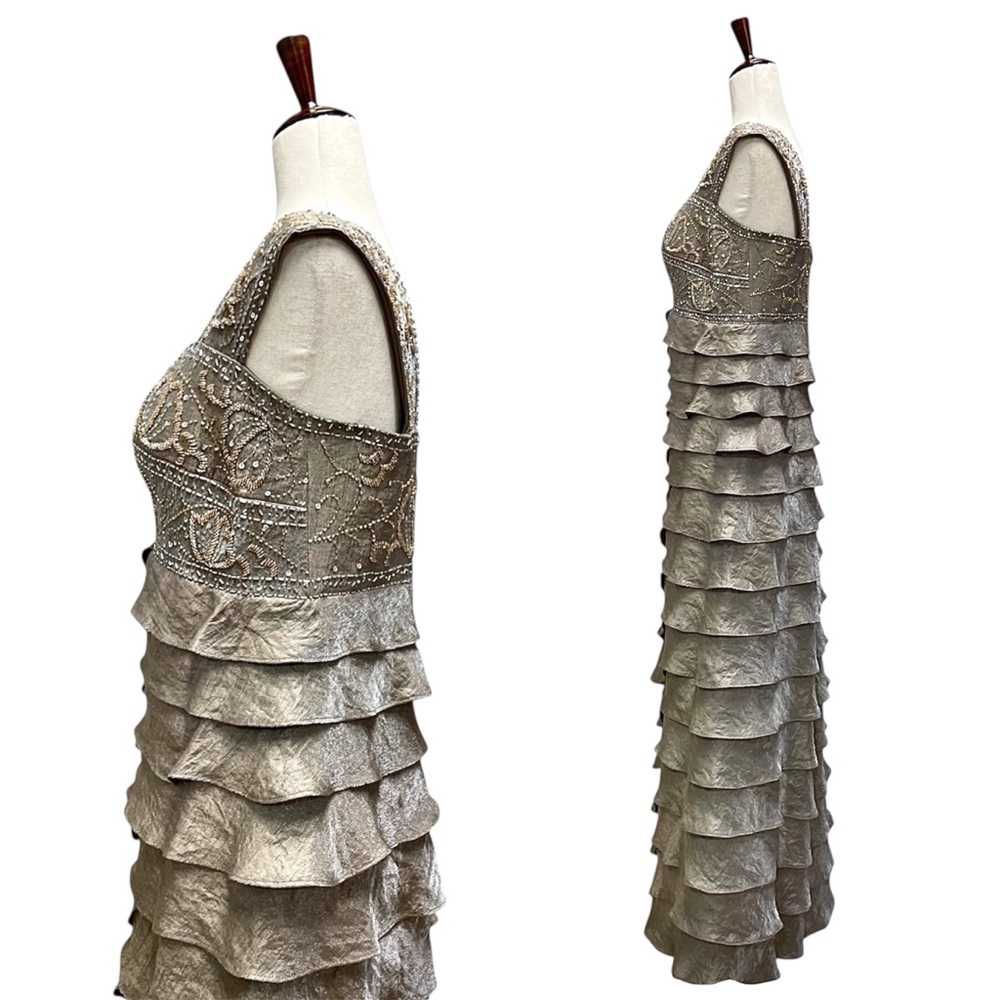 Ignite Evenings By Carol Lin Bead Embellished Tiered Chiffon Gown Taupe … - Picture 6 of 12